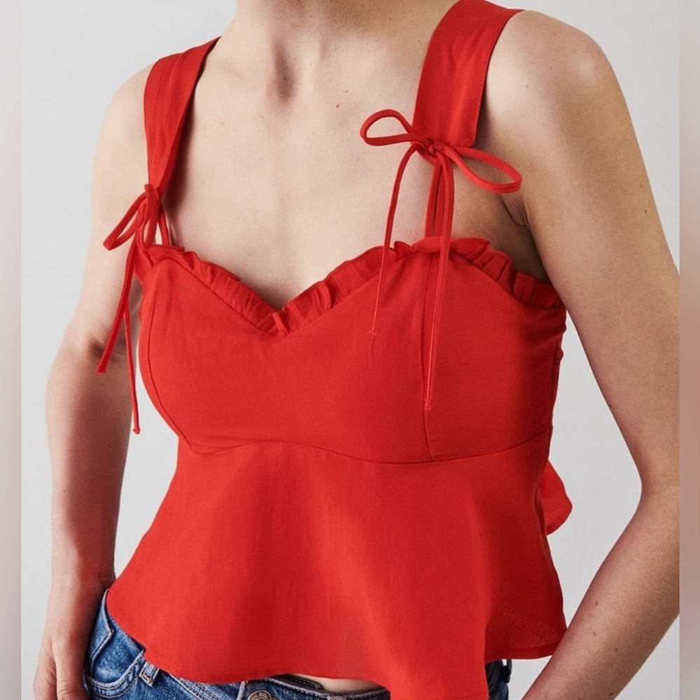 Zara Ladies Red Ruffle Peplum Top